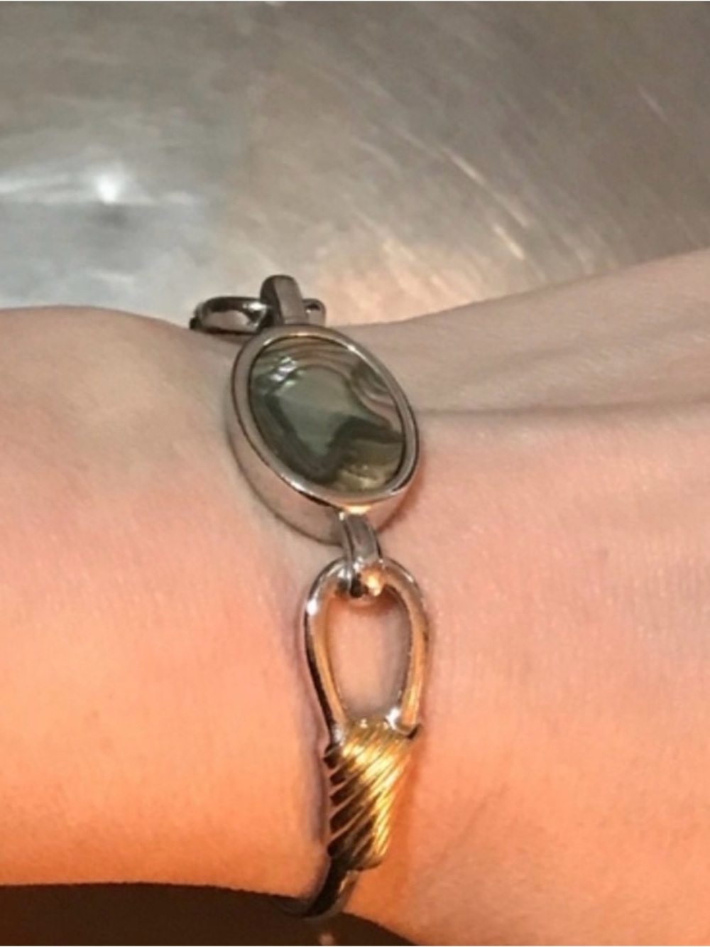 Avon Abalone Hinged Two-Tone Oval Bracelet